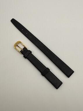 10mm KREISLER Golf Leather Black NOS Vintage Watch Band & Gold-Tone Buckle